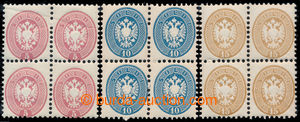 194572 - 1863-1864 Ferch.21-23, blocks of four Eagle 5-15 Sld, perf 9