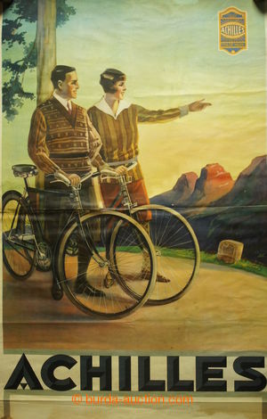 194758 - 1930 ACHILLES  reklamní barevný plakát na kola Achilles, 