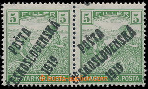 195195 -  Pof.103X, 5f green - printing error, horizontal pair with j