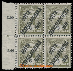 195301 -  Pof.92x, 6f olivová, papír s pruhy, krajový 4-blok s po