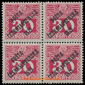 195369 -  Pof.70, Large numerals 30h red, BLOCK OF 4 (!), overprint t