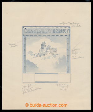 195440 - 1926 částečně kolorovaná kresba tužkou pro zn. Pof.215