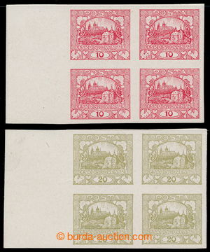 195453 -  PLATE PROOF  10h red and 20h olive, two marginal blocks-of-