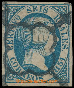195529 - 1851 Mi.10, Edifil 10, Isabela 6 Reales modrá; bezvadný ku