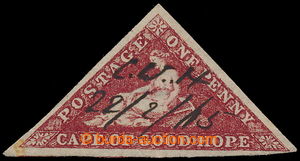 195554 - 1863 SG.18, Allegory Hope 1P deep carmine red; hand oblitera