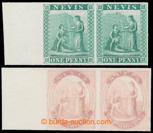 195557 - 1862 PLATE PROOF  for SG.1 and SG.4; marginal pairs of PLATE