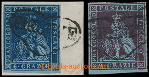 195572 - 1851 Sass.7a, 8a, Heraldic Lion 6Cr indaco su azzurro and 9C