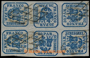 195602 - 1864 Mi.10II, Znak 30Para, SVISLÝ 6-BLOK s pootočenými a 