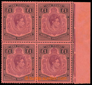 195874 - 1938 SG.143, Jiří VI. £1, krajový 4-blok, purpurová