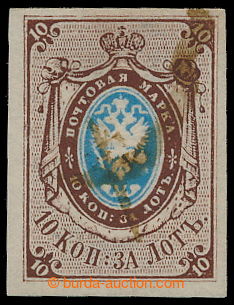 195888 - 1857 Mi.1, Znak 10P tmavě hnědá / světle modrá; ruční