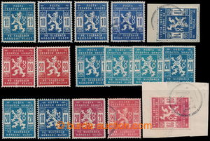 195899 - 1918 Pof.SK1, SK2, 4x 10h modrá (1x na výstřižku, 1x raz