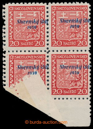 196013 -  Alb.4, Coat of arms 20h orange, marginal block-of-4 with mo