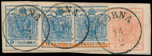 196030 - 1850 Ferch.3MIII, 5MIII(3x), cut square with Coat of arms 3x