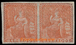196049 - 1861 SG.28a, 2-páska Britannia 4P vermillion, NEZOUBKOVANÁ
