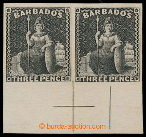 196061 - 1873 PLATE PROOF for SG.63, pair of Britannia 3P IMPERFORATE