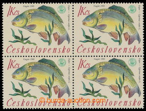 196111 - 1966 Pof.1519ST, Fishes 1Kčs as blk-of-4, 2x combination ty