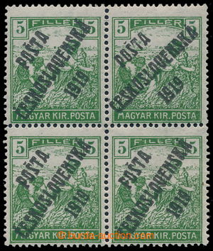 196165 -  Pof.103X, 5f green - printing error, block of four with joi