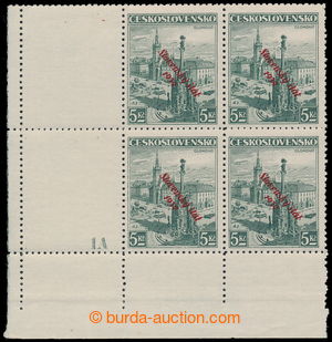 196372 -  Sy.21, Olomouc 5CZK, LL corner blk-of-4 with plate mark 1A;