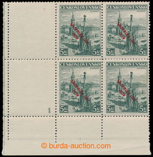 196373 -  Sy.21, Olomouc 5CZK green, LL corner blk-of-4 with plate ma