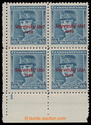 196391 -  Sy.11, modrý Štefánik 60h, levý dolní rohový 4-blok s