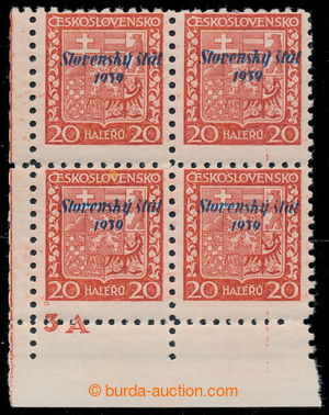 196396 -  Sy.4a, Coat of arms 20h bricky red, LL corner blk-of-4 with