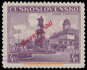 196467 - 1939 Novotisk Sy.20, Poděbrady 4Kč se světle červeným p