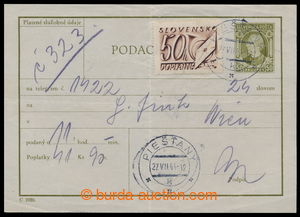 196528 - 1944 CPL2  podací lístek na telegram s dolepenou DOPLATNÍ
