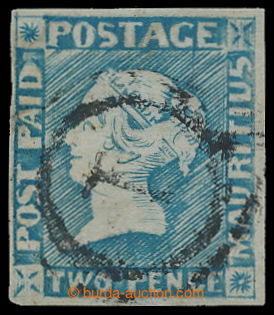 196900 - 1848-1859 SG.20, Modrý Mauritius POST PAID,  worn impressio