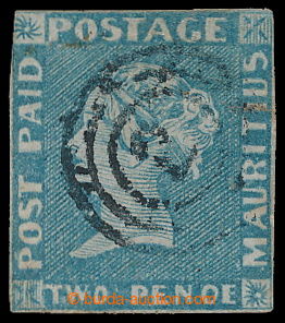196901 - 1848-1859 SG.14, Modrý Mauritius POST PAID, intermediate im