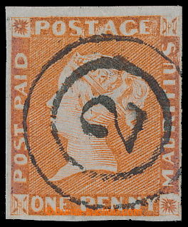 196913 - 1848 SG.7, Red Mauritius POST PAID, early impression orange 