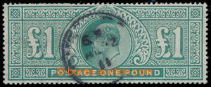 196999 - 1902 SG.266, £1 green, 1x light round cancel.; exp. Fri