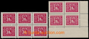 197058 - 1946 Pof.D74, Doplatní 3Kčs, 6-blok s obráceným hřebeno