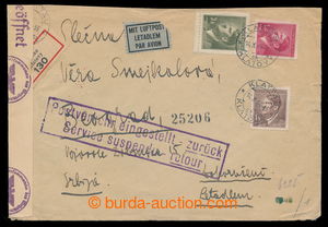 197192 - 1944 TRANSPORT ZASTAVENA  Reg and airmail letter to Serbia, 