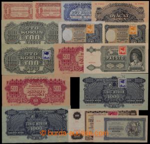 197255 - 1944-1945 Ba.56-61, 62-68, 69, sestava 15ks bankovek, koruno