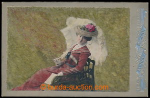 197329 - 1900? GERMANY / ART NOUVEAU  colored cabinet card, Lady in h