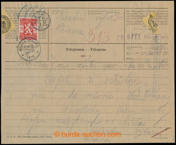 197394 - 1918 Pof.SK2, Skautská 20h modrá vylepená na telegramu s 