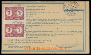 197534 - 1940 parcel dispatch card segment with mounted pair Czechosl