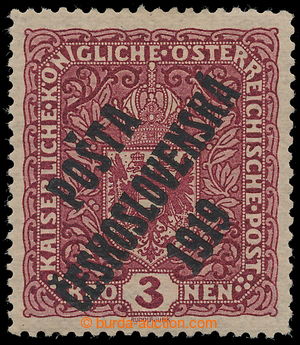 197575 -  Pof.49aII, Coat of arms 3 K dark red, WIDE format, overprin