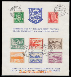 197639 - 1943 JERSEY / pamětní list s vylepenými zn. Mi.1-2 a 3-8,