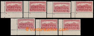 197652 - 1926 Pof.226, Prague 3CZK, comp. of 7 lower corner pieces, c