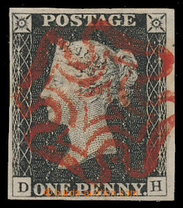 197953 - 1840 SG.2, Penny Black black, plate 3, letters D-H, full to 