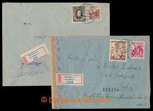 198060 - 1942-1943 sestava 2ks R-dopisů s 2-jazyčnými R-nálepkami