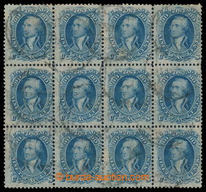 198130 - 1861 Sc.72, Washington 90C blue, BLOCK OF 12 (!), with certi