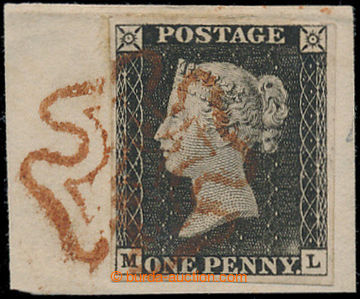 198154 - 1840 SG.2, PENNY BLACK black, plate 1a, letters M-L; very fi