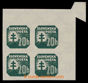 198247 - 1939 Sy.NV17, hodnota 20h černozelená, horní rohový 4-bl