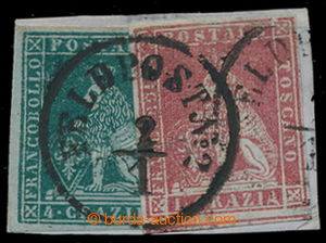 198303 - 1851 Sass.4d+6d, Lion 1Cr and 4Cr on cut-square with rare ca