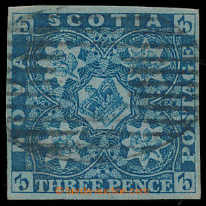 198606 - 1857 SG.4, Heraldic Flowers 3P light pale blue, on blue pape