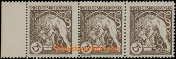 198922 -  Pof.28J, 25h brown, horizontal strip of 3 with L margin, as