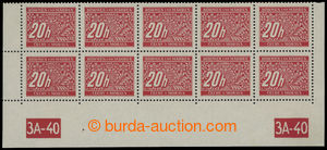 199377 - 1939 Pof.DL3, 20h red, the bottom blk-of-10 with margin and 
