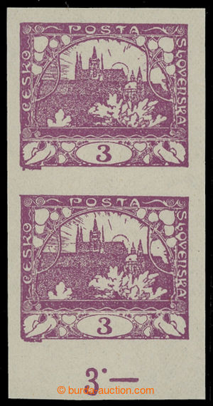 199511 -  Pof.2 R1, 3h violet, vertical pair with lower margin and co